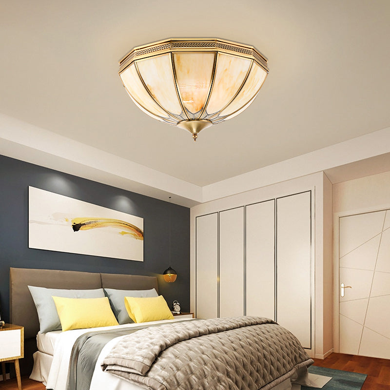 Gold 4 Lights Flushmount Light Traditional Frosted Glass Inverted Ceiling Flush Mount for Bedroom