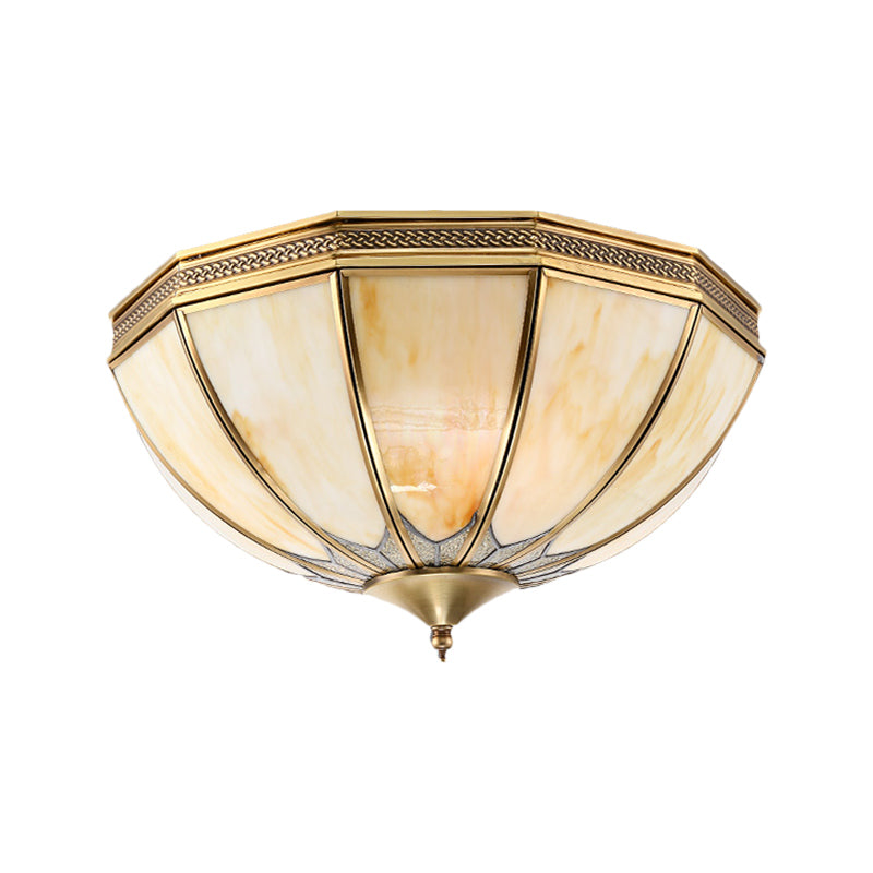 Gold 4 Lights Flushmount Light Traditional Frosted Glass Inverted Ceiling Flush Mount for Bedroom