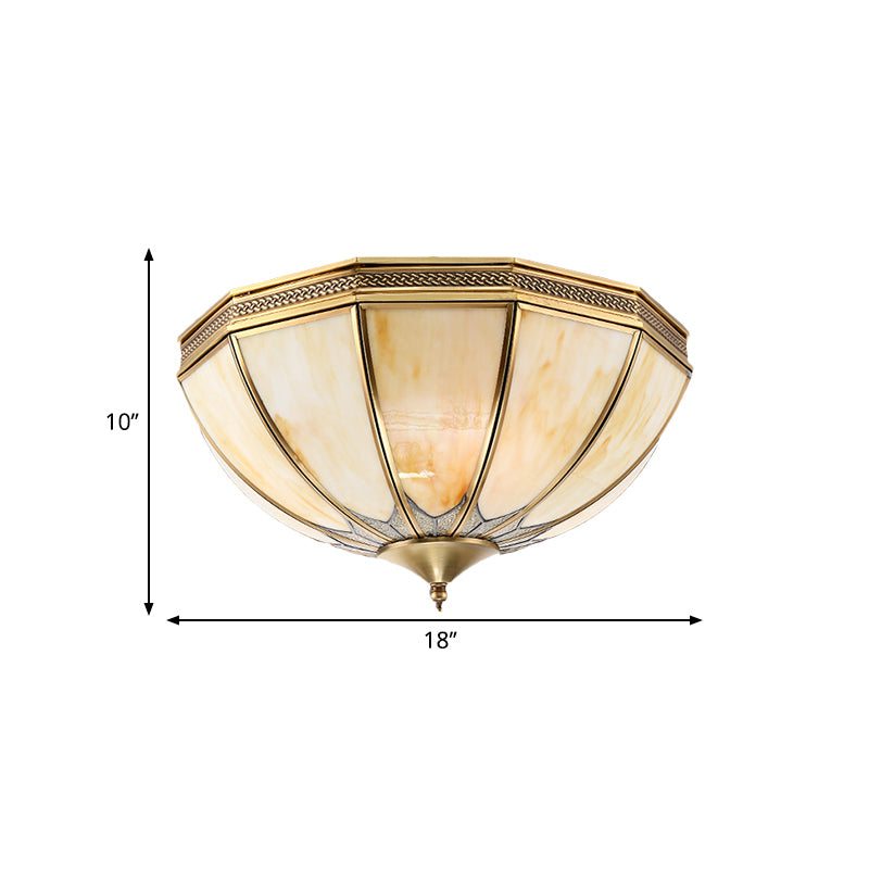 Gold 4 Lights Flushmount Light Traditional Frosted Glass Inverted Ceiling Flush Mount for Bedroom