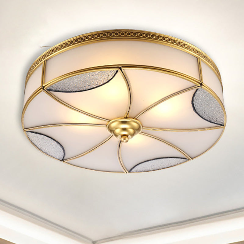 Brass 4 Lights Flushmount Light Vintage Frosted Glass Round Ceiling Flush Mount for Living Room