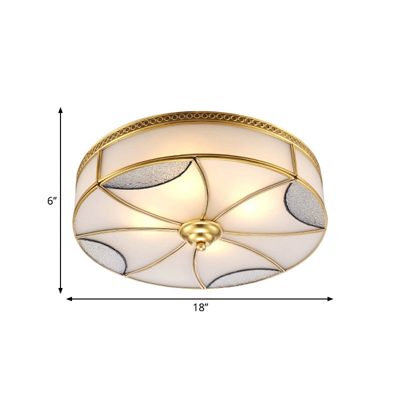 Plafonnier rond en laiton à 4 lumières, luminaire Vintage en verre givré, pour le salon