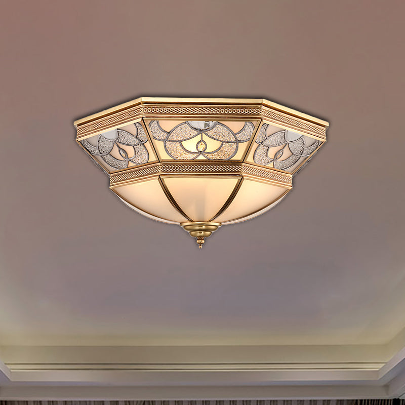 Domed Living Room Flush mount Classic Frased Glass 4 Luces Brass Flush Light Fixture