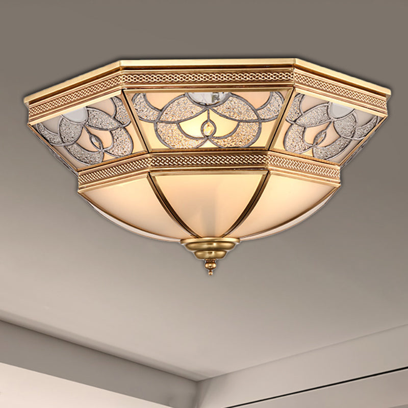 Domed Living Room Flush mount Classic Frased Glass 4 Luces Brass Flush Light Fixture