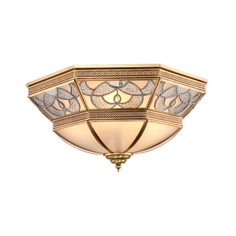 Domed Living Room Flush Mount Lamp Classic Frosted Glass 4 Lights Brass Flush Light Fixture