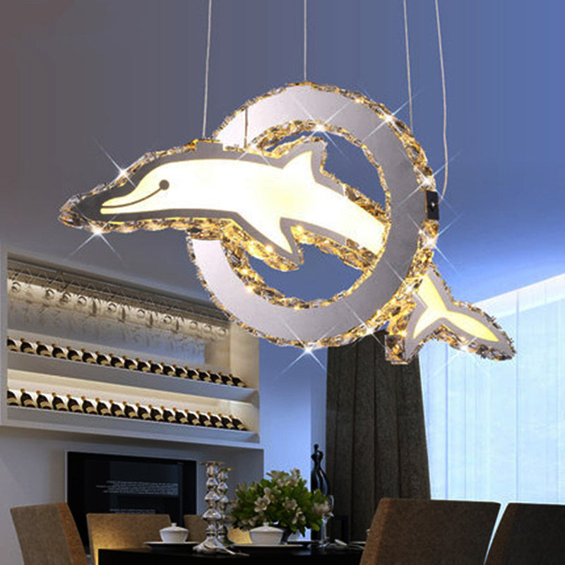 Dolphin Chandelier Lighting Contemporary Crystal LED Chrome Hanging Light Fixture in White/Warm/Natural Light