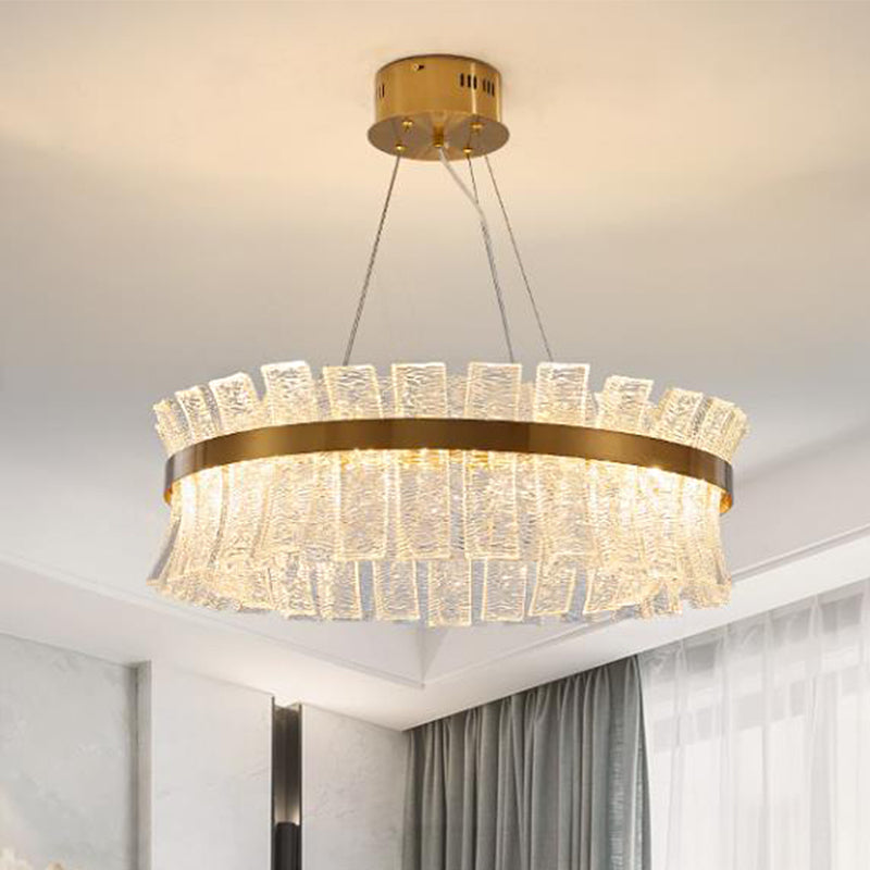 Round Ceiling Chandelier Contemporary Crystal LED Brass Hanging Pendant Light for Living Room