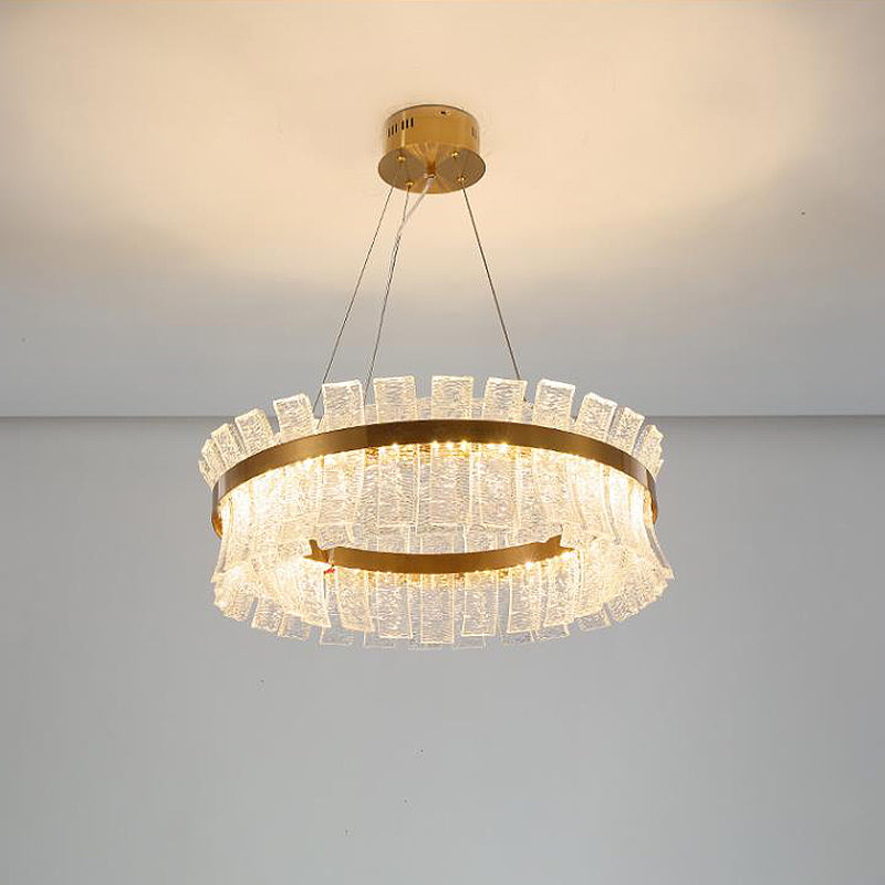 Round Ceiling Chandelier Contemporary Crystal LED Brass Hanging Pendant Light for Living Room