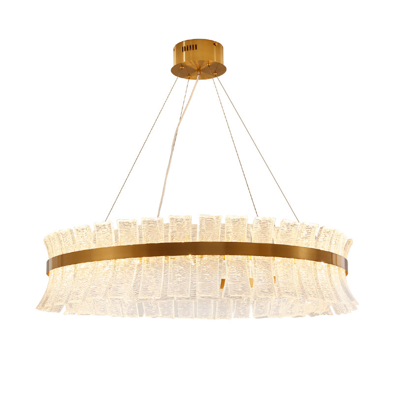 Round Ceiling Chandelier Contemporary Crystal LED Brass Hanging Pendant Light for Living Room