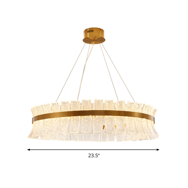 Round Ceiling Chandelier Contemporary Crystal LED Brass Hanging Pendant Light for Living Room