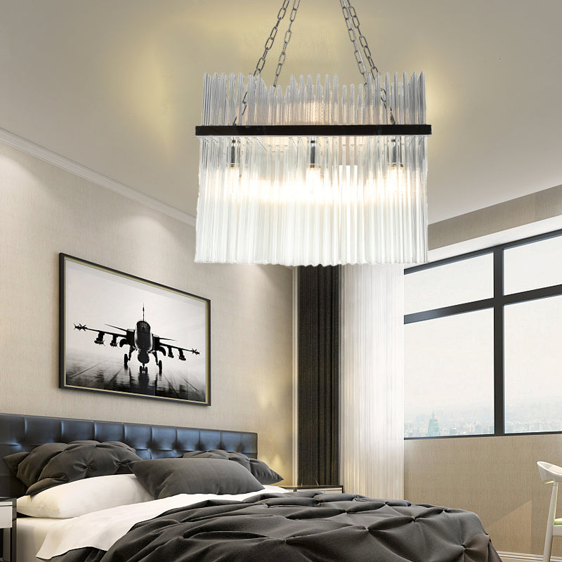 Stainless-Steel Tube Chandelier Lamp Contemporary 10 Bulbs Crystal Ceiling Hanging Light