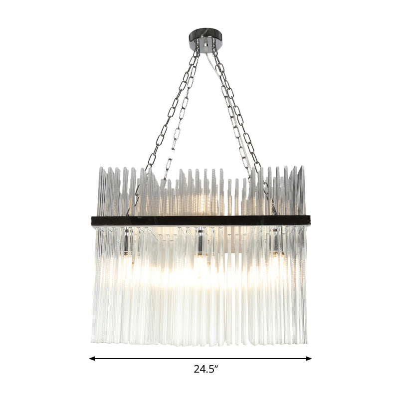 Stainless-Steel Tube Chandelier Lamp Contemporary 10 Bulbs Crystal Ceiling Hanging Light