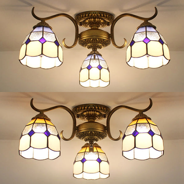 3 Luci ciotola semifulcolatura semi-soffitto in vetro Vintage Luce in beige/giallo/viola/trasparente/blu rosa/blu-bianco/bianco-verde per camera da letto