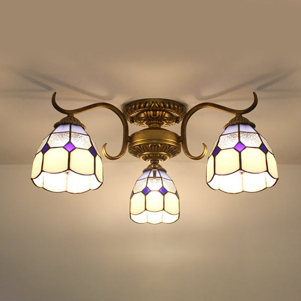 3 Luci ciotola semifulcolatura semi-soffitto in vetro Vintage Luce in beige/giallo/viola/trasparente/blu rosa/blu-bianco/bianco-verde per camera da letto