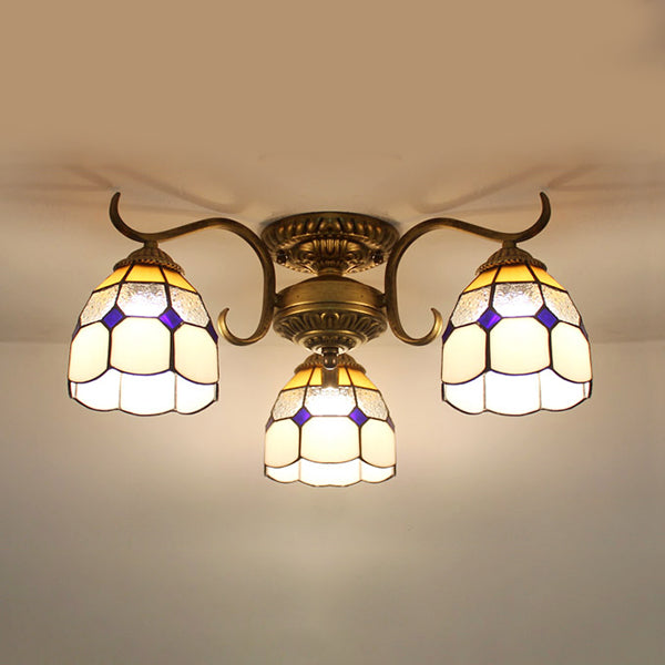 3 Luci ciotola semifulcolatura semi-soffitto in vetro Vintage Luce in beige/giallo/viola/trasparente/blu rosa/blu-bianco/bianco-verde per camera da letto