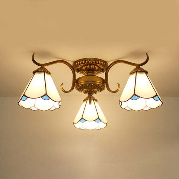 3 Luci ciotola semifulcolatura semi-soffitto in vetro Vintage Luce in beige/giallo/viola/trasparente/blu rosa/blu-bianco/bianco-verde per camera da letto