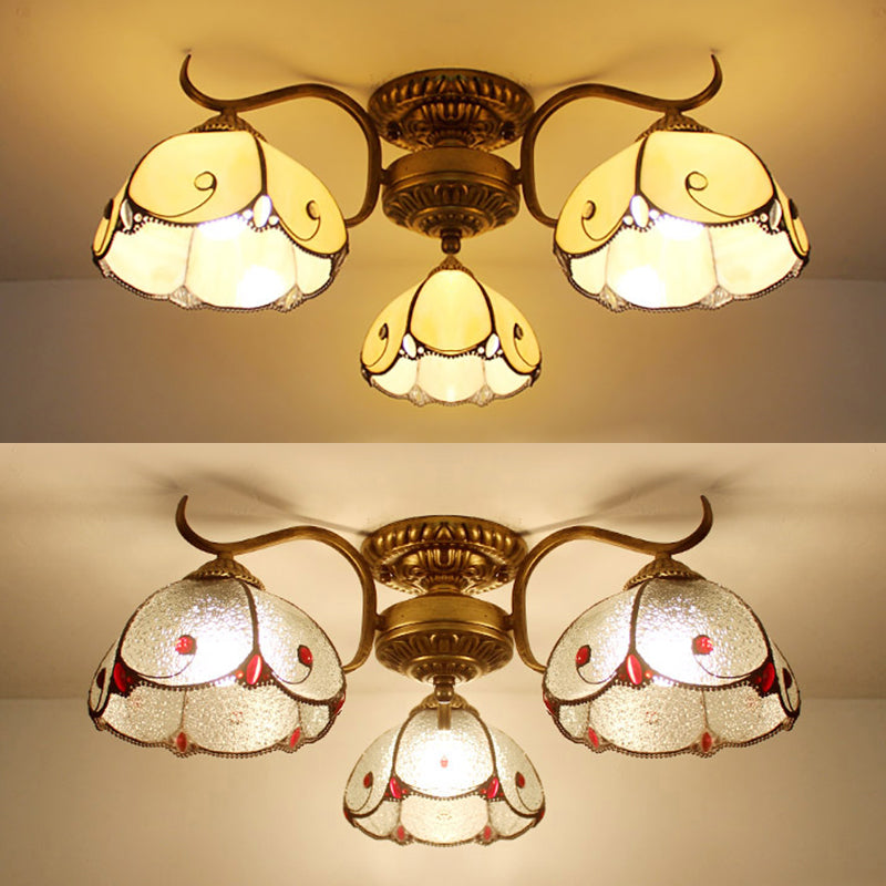 3 Luci ciotola semifulcolatura semi-soffitto in vetro Vintage Luce in beige/giallo/viola/trasparente/blu rosa/blu-bianco/bianco-verde per camera da letto