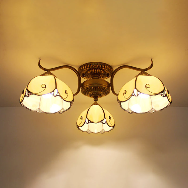 3 Luci ciotola semifulcolatura semi-soffitto in vetro Vintage Luce in beige/giallo/viola/trasparente/blu rosa/blu-bianco/bianco-verde per camera da letto