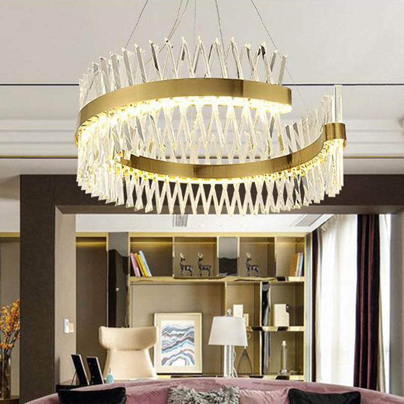 Circle Chandelier Lamp Modernism Cut Crystal LED Brass Hanging Light Kit for Dining Room