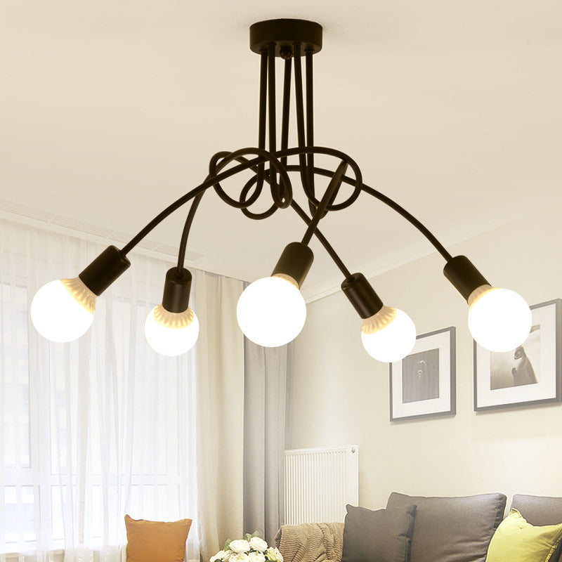 Winding Lamp Post Design Ceiling Light 5-Lights Industrial Style Open Bulb Lighting Pendant for Bedroom Living Room