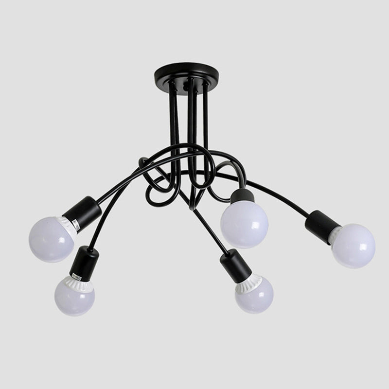 Winding Lamp Post Design Ceiling Light 5-Lights Industrial Style Open Bulb Lighting Pendant for Bedroom Living Room