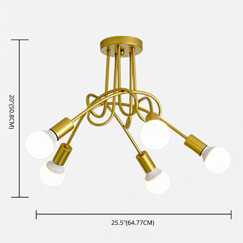 Winding Lamp Post Design Ceiling Light 5-Lights Industrial Style Open Bulb Lighting Pendant for Bedroom Living Room