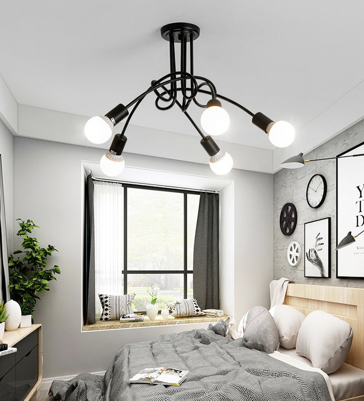 Winding Lamp Post Design Ceiling Light 5-Lights Industrial Style Open Bulb Lighting Pendant for Bedroom Living Room