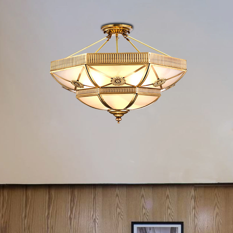 Domed Living Room Semi Flush Light Classic Milky Glass 4/6 Lights Gold Semi Flush Mount, 18 "/25" breed