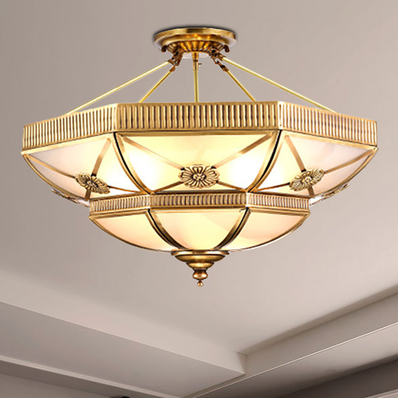 Soggiorno a cupola semifulto semifulgo vetro lattiginoso classico 4/6 luci in oro a filo, 18 "/25" largo