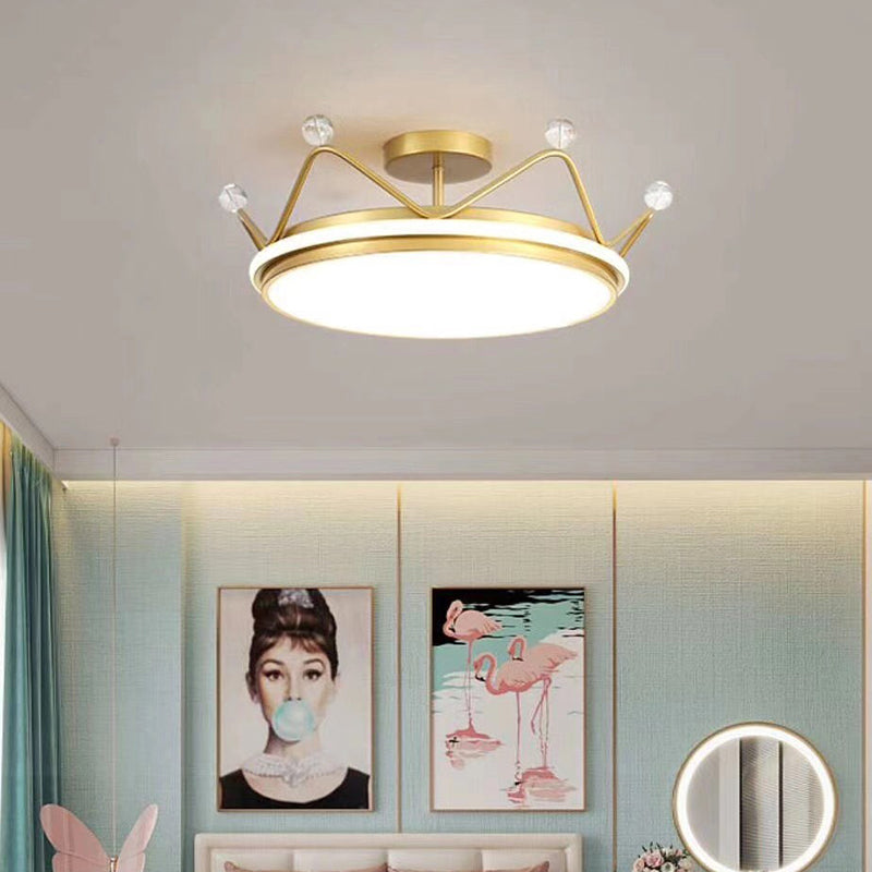 Modern Crown Semi Flush Ceiling Light Fixture Metal LED Bedroom Semi Flush Mount Lighting