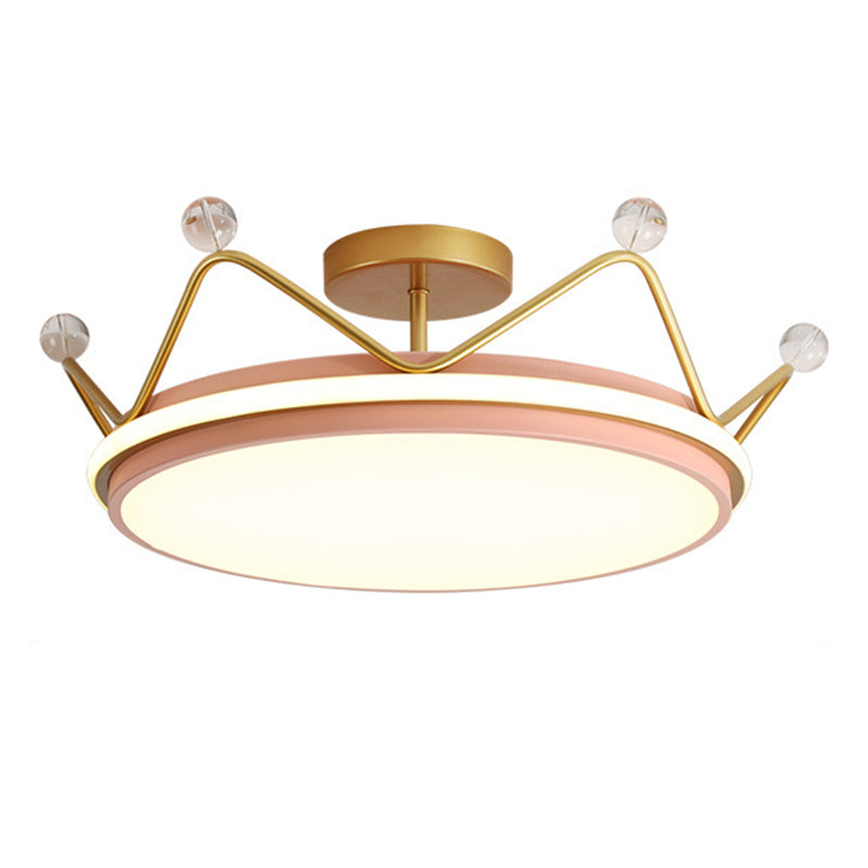 Modern Crown Semi Flush Ceiling Light Fixture Metal LED Bedroom Semi Flush Mount Lighting