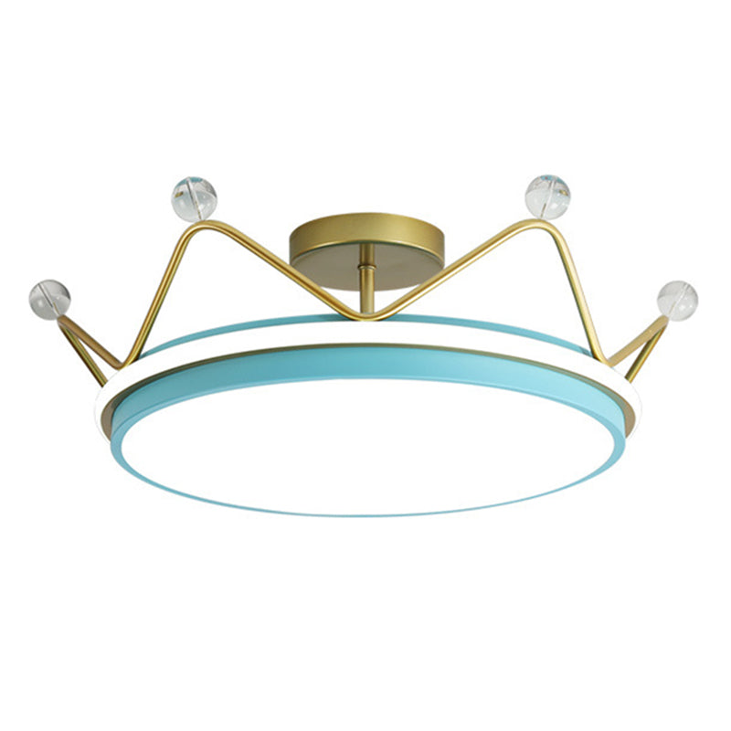 Modern Crown Semi Flush Ceiling Light Fixture Metal LED Bedroom Semi Flush Mount Lighting