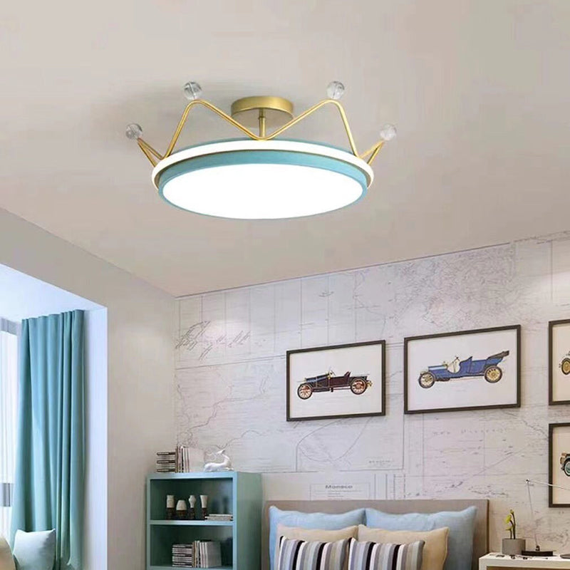 Modern Crown Semi Flush Ceiling Light Fixture Metal LED Bedroom Semi Flush Mount Lighting