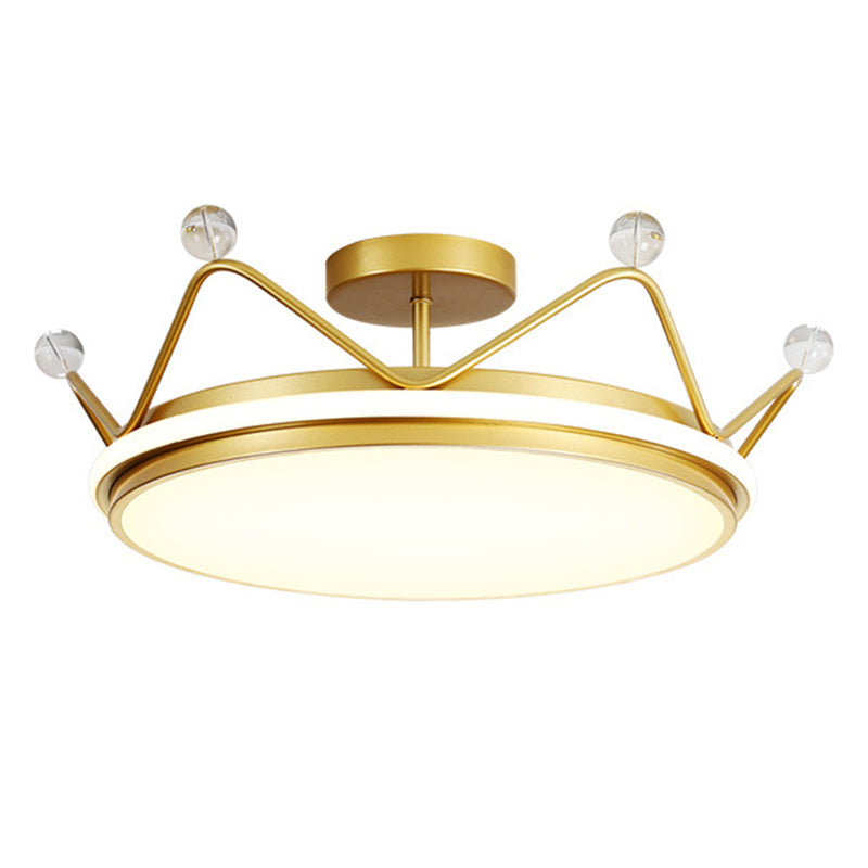 Modern Crown Semi Flush Ceiling Light Fixture Metal LED Bedroom Semi Flush Mount Lighting