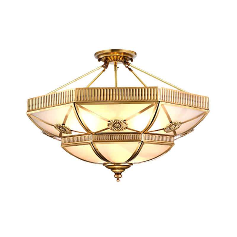 Soggiorno a cupola semifulto semifulgo vetro lattiginoso classico 4/6 luci in oro a filo, 18 "/25" largo