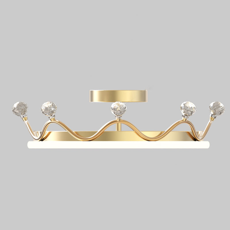 Modern Crown Semi Flush Ceiling Light Fixture Metal LED Bedroom Semi Flush Mount Lighting