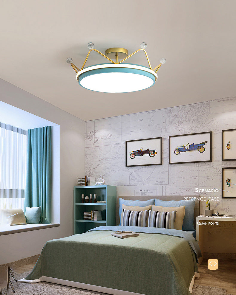 Modern Crown Semi Flush Ceiling Light Fixture Metal LED Bedroom Semi Flush Mount Lighting