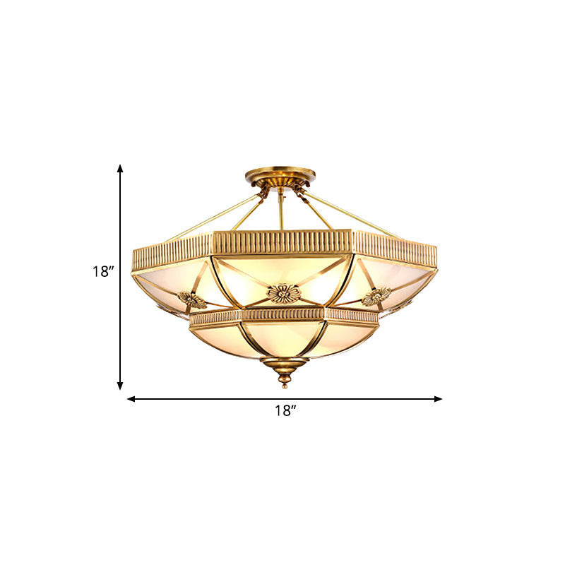 Domed Living Room Semi Flush Light Classic Milky Glass 4/6 Lights Gold Semi Flush Mount, 18 "/25" breed