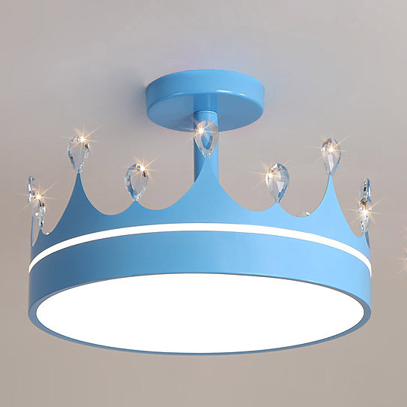 LED Bedroom Semi Flush Mount Lighting Modern Semi Flush Ceiling Light with Crown Metal Shade