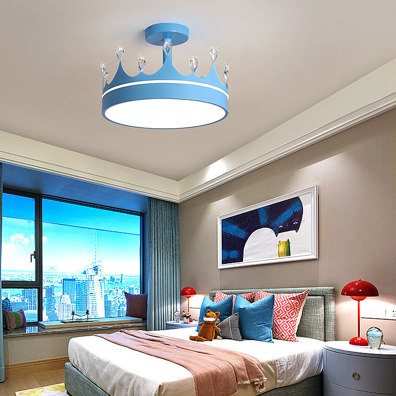 LED Bedroom Semi Flush Mount Lighting Modern Semi Flush Ceiling Light with Crown Metal Shade