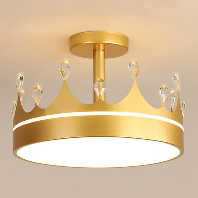 LED Bedroom Semi Flush Mount Lighting Modern Semi Flush Ceiling Light with Crown Metal Shade