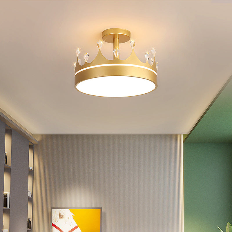 LED Bedroom Semi Flush Mount Lighting Modern Semi Flush Ceiling Light with Crown Metal Shade