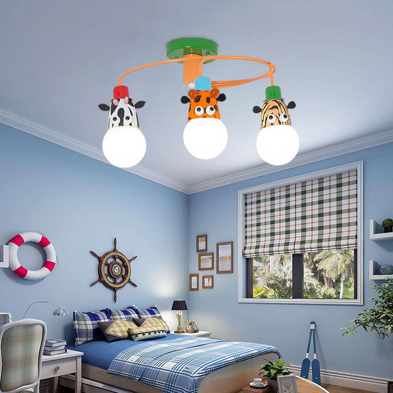 Art Deco Metal Semi Flush Mount Leuchte Cartoon Tier Schatten Flush Mount Scheinwerfer für Kinder Schlafzimmer