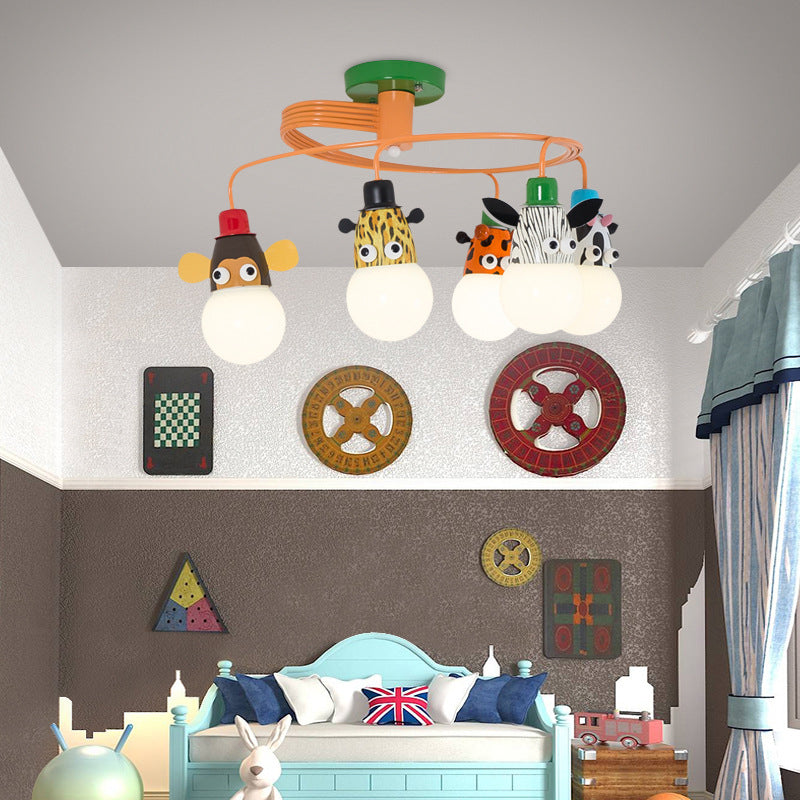 Art Deco Metal Semi Flush Mount Leuchte Cartoon Tier Schatten Flush Mount Scheinwerfer für Kinder Schlafzimmer