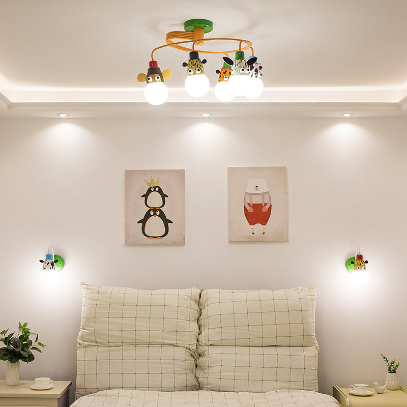 Art Deco Metal Semi Flush Mount Lighting de dibujos animados de animales Spotlight para niños dormitorio