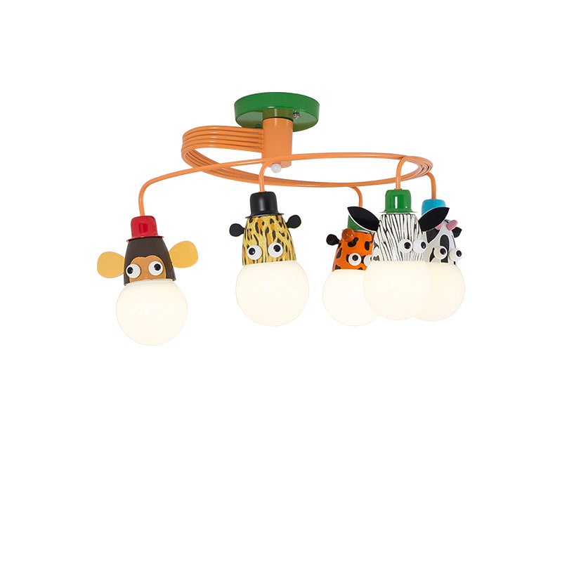 Art Deco Metal Semi Flush Mount Lighting de dibujos animados de animales Spotlight para niños dormitorio