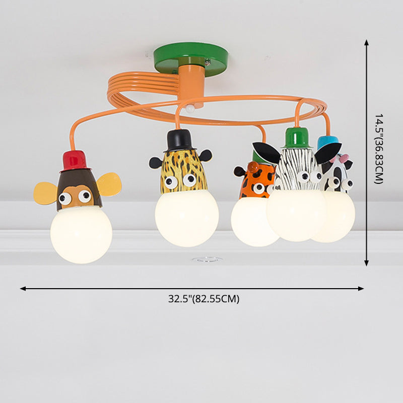 Art Deco Metal Semi Flush Mount Lighting de dibujos animados de animales Spotlight para niños dormitorio