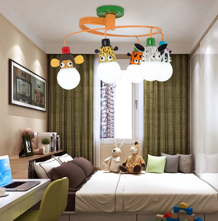 Art Deco Metal Semi Flush Mount Leuchte Cartoon Tier Schatten Flush Mount Scheinwerfer für Kinder Schlafzimmer