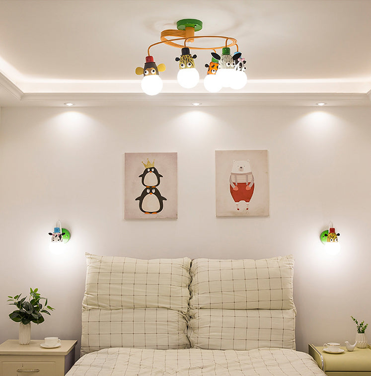 Art Deco Metal Semi Flush Mount Lighting de dibujos animados de animales Spotlight para niños dormitorio