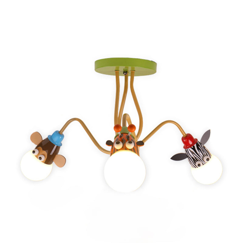 Creative Metal Semi Flush Mount Lighture Cartoon Animal Flush Monte Spotlight para niños dormitorio