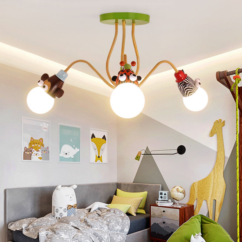 Creative Metal Semi Flush Mount Lighture Cartoon Animal Flush Monte Spotlight para niños dormitorio